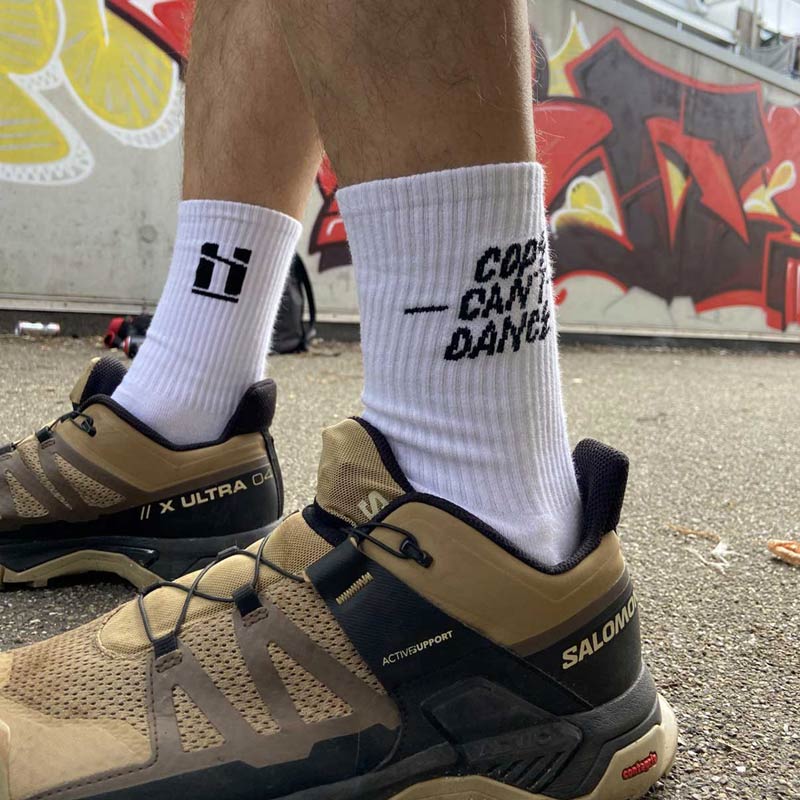 Mr. Serious Cops Can't Dance Socks - White